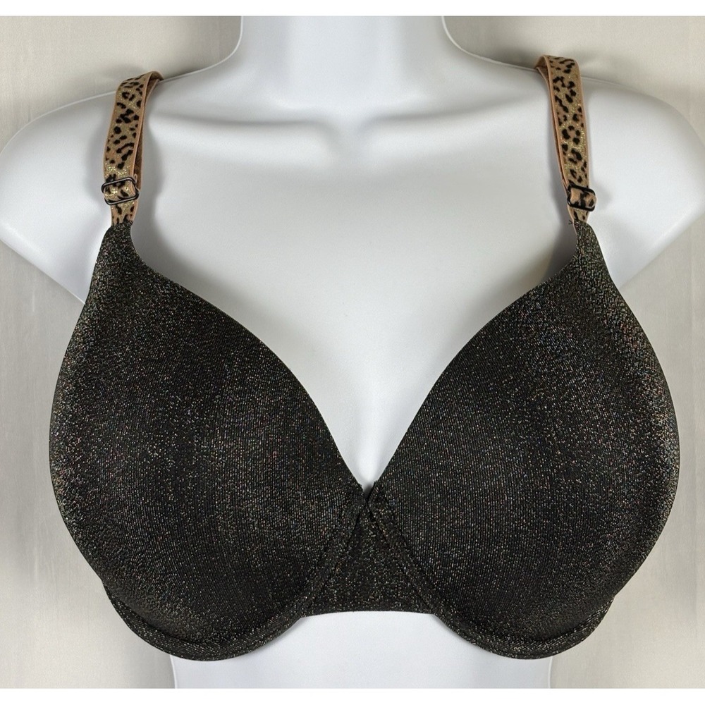 Victoria's Secret Bra Shimmer Charcoal Adjustable Leopard Strap 38DDD T-shirt